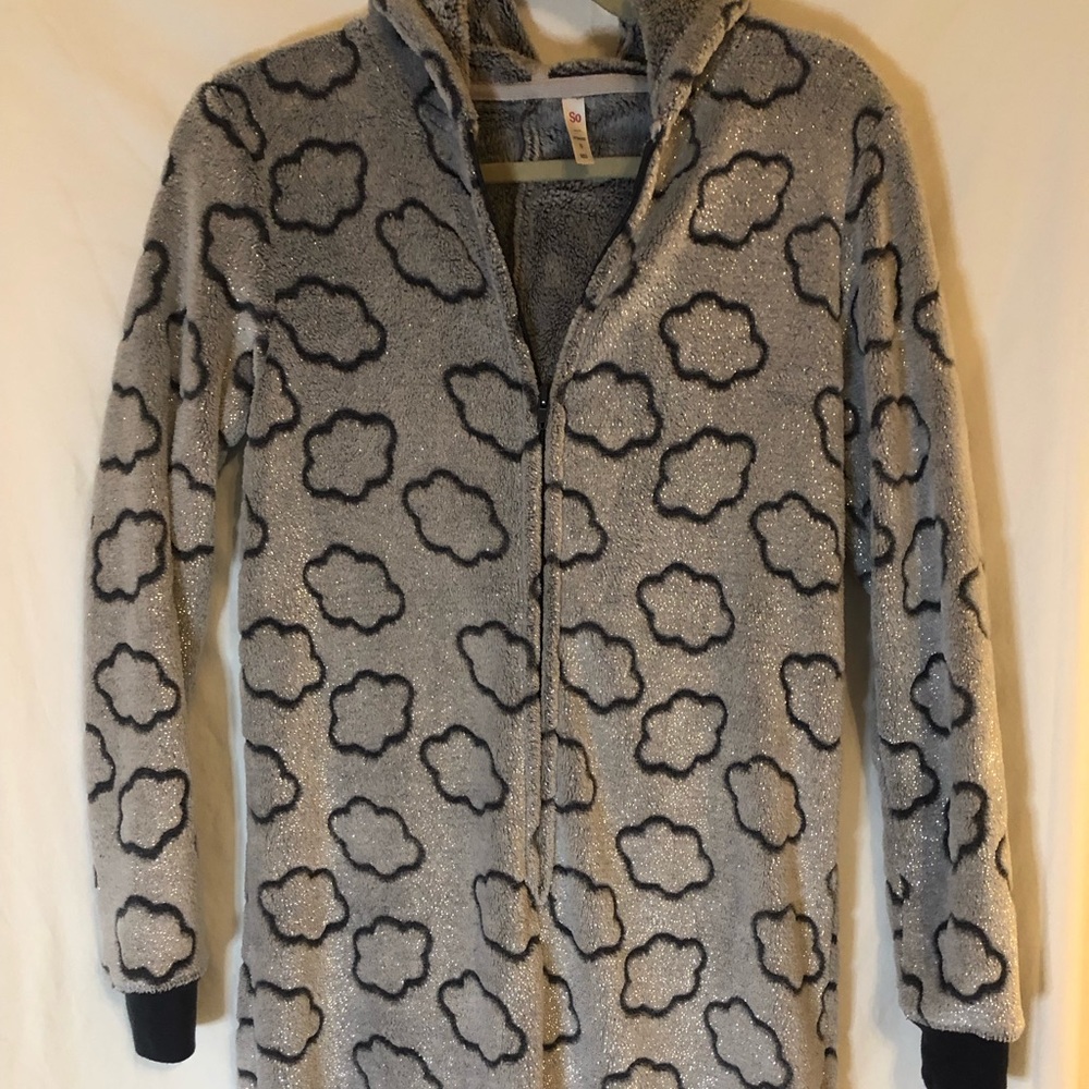 SO Gray Sparkly Clouds One Piece Hooded Pajamas